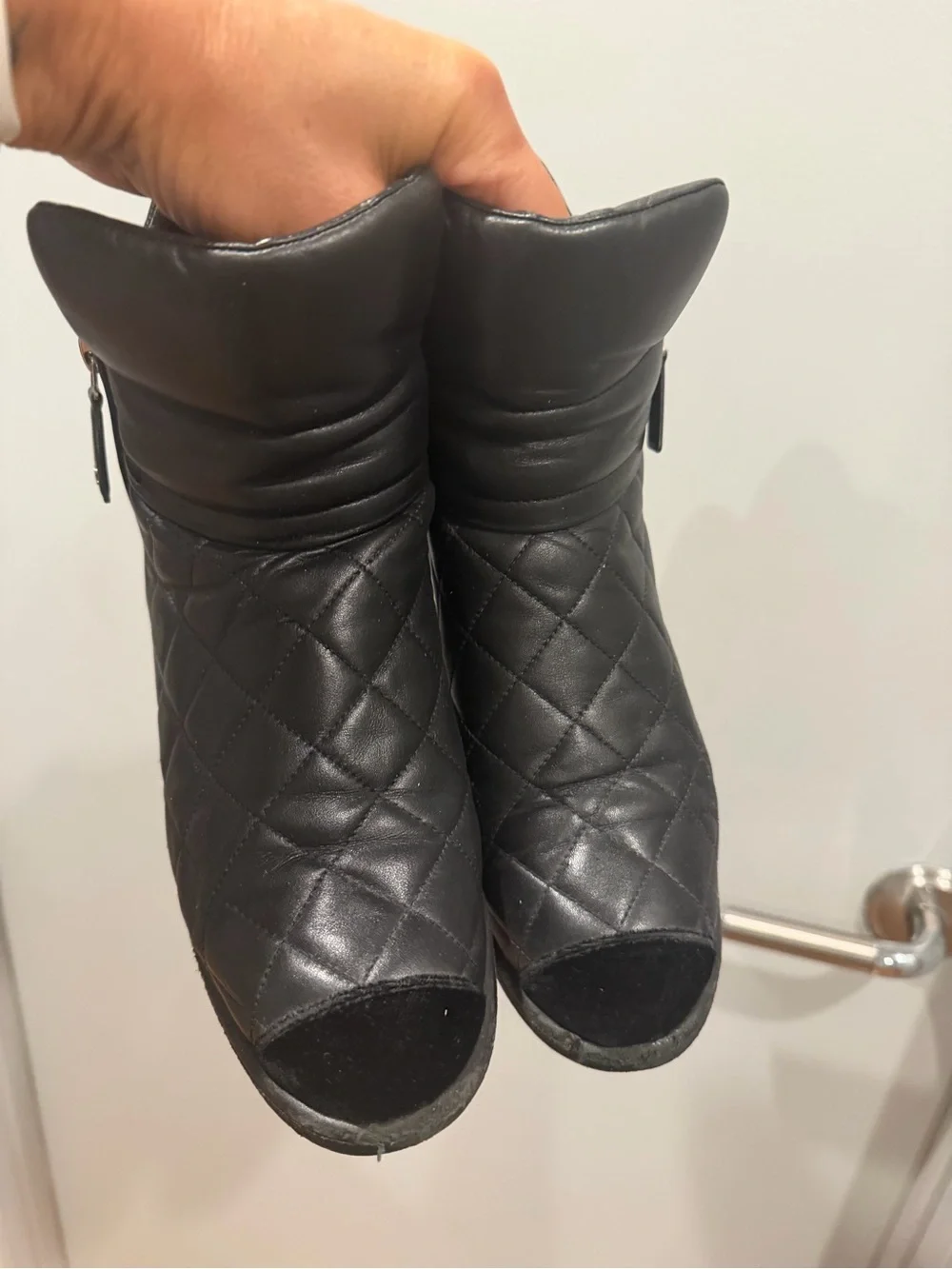 CHANEL Black Quilted Leather Ankle Booties with Side Zipper